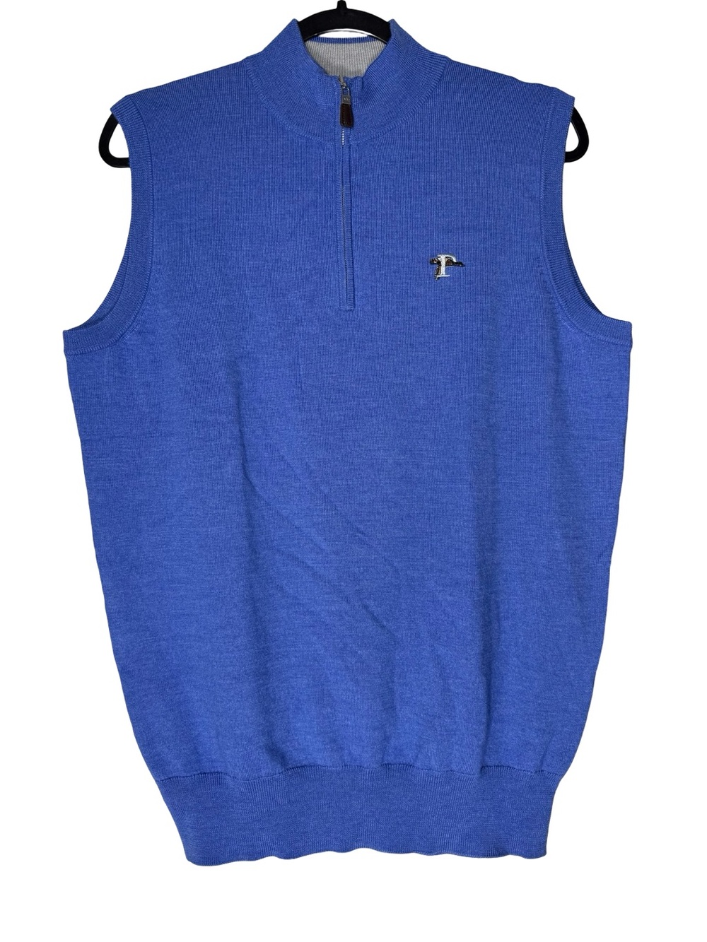 Peter Millar Mens Medium Merino Wool Silk 1/4 Zip Sweater Vest Blue Golf Preppy